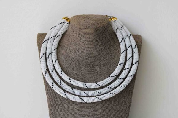 76a.jpg NOTI White Beaded layered Necklace, African necklace