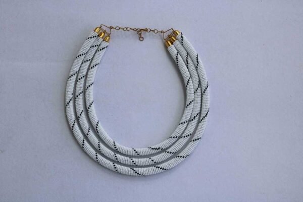 76b.jpg NOTI White Beaded layered Necklace, African necklace