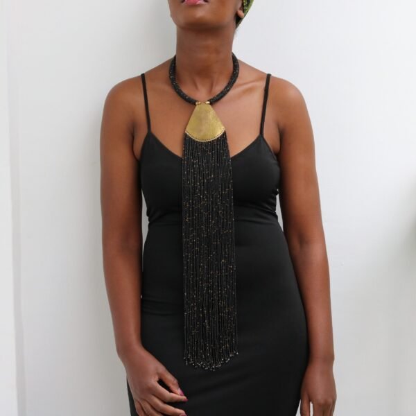 MONO Black beaded fringe necklace
