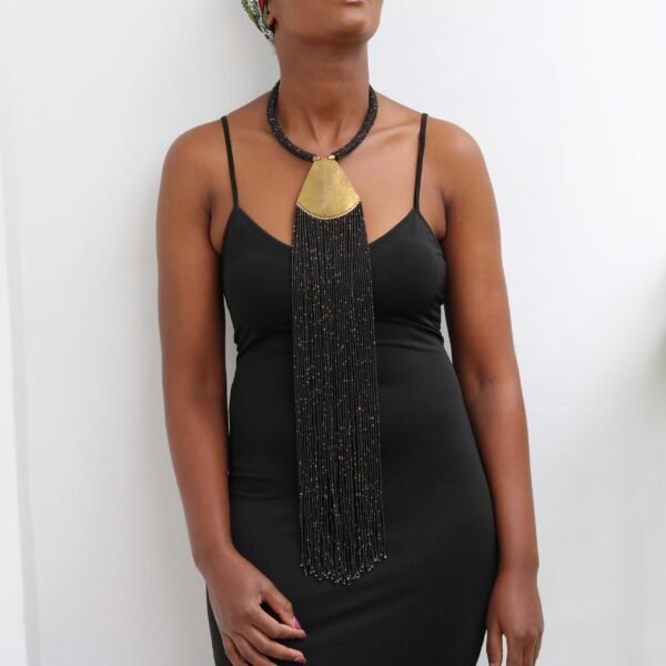 MONO Black beaded fringe necklace