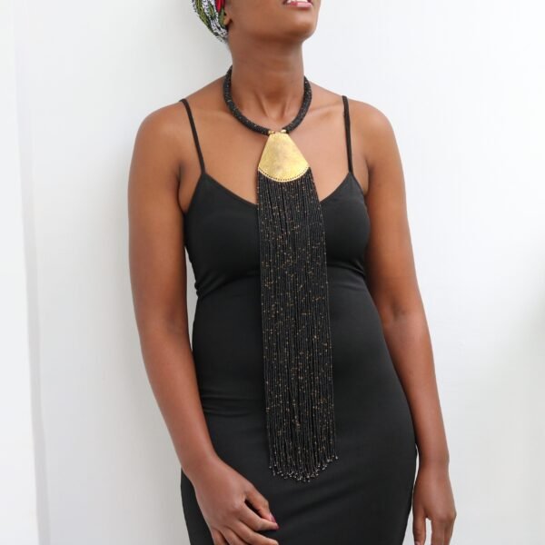 MONO Black beaded fringe necklace