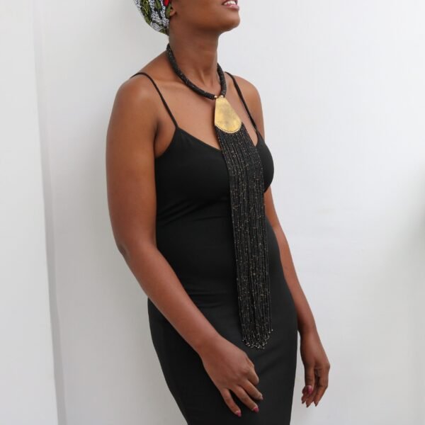 MONO Black beaded fringe necklace
