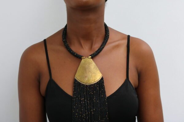 MONO Black beaded fringe necklace