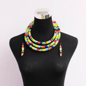AMI African Beaded Necklace with matching earrings