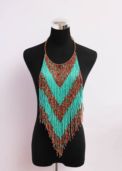 ANASA beaded fringe necklace