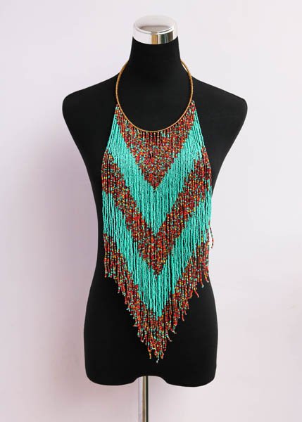 ANASA beaded fringe necklace