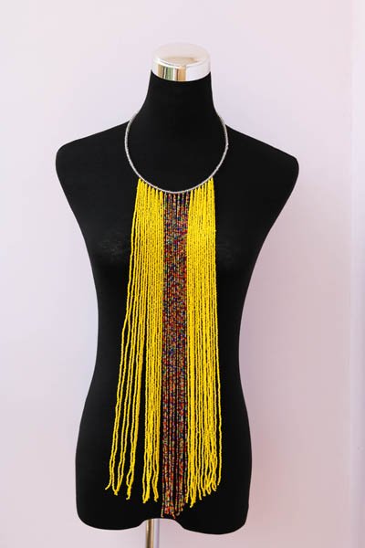 ARUSI African beaded fringe necklace