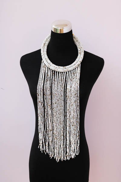 ATIYA African beaded fringe necklace