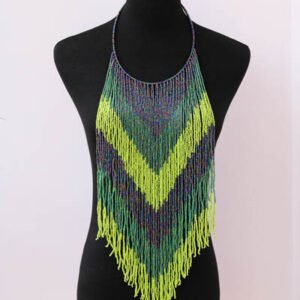 AZA African beaded fringe necklace