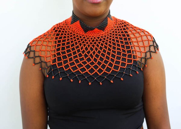 ANZA African Beaded cape necklace, Beaded shawl Necklace