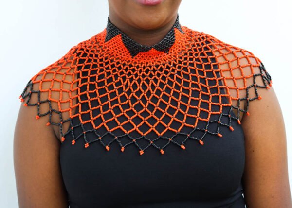 ANZA African Beaded cape necklace, Beaded shawl Necklace