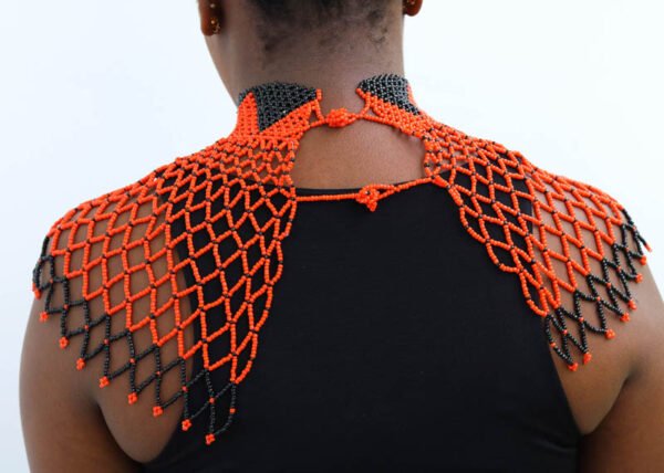 ANZA African Beaded cape necklace, Beaded shawl Necklace