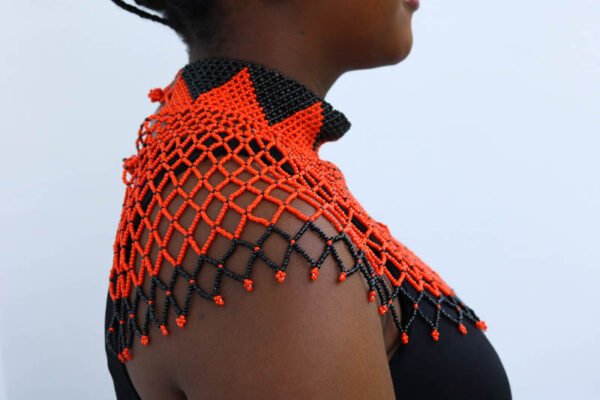 ANZA African Beaded cape necklace, Beaded shawl Necklace