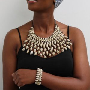 AMBO African cowrie shell necklace with matching bracelet