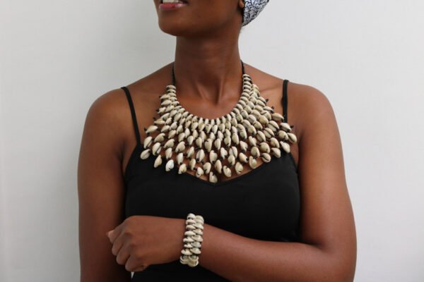 AMBO African cowrie shell necklace with matching bracelet