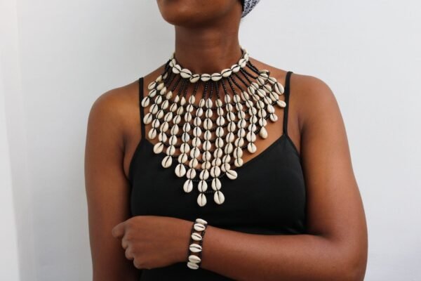 KIJABE African Choker Cowrie Necklace with matching bracelet