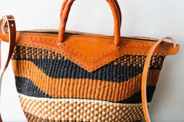 African Sisal bag, Woven Leather bag