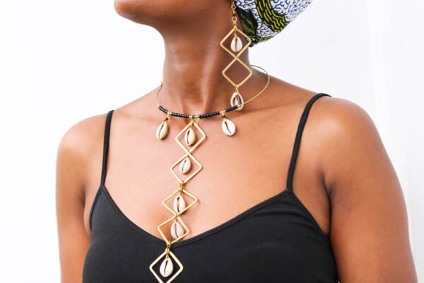 MWANZA African brass and cowrie necklace