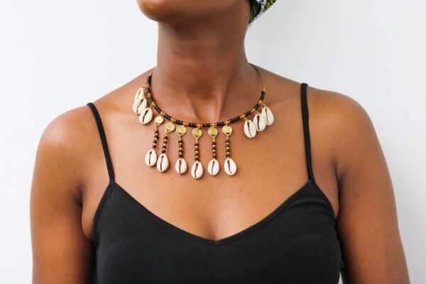 MWINYI African brass and cowrie necklace