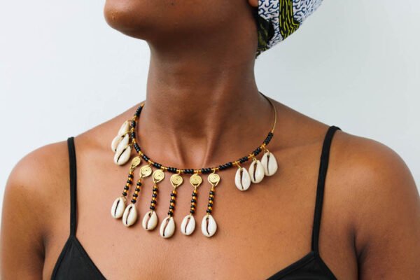 MWINYI African brass and cowrie necklace