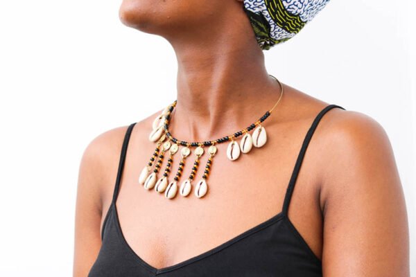 MWINYI African brass and cowrie necklace