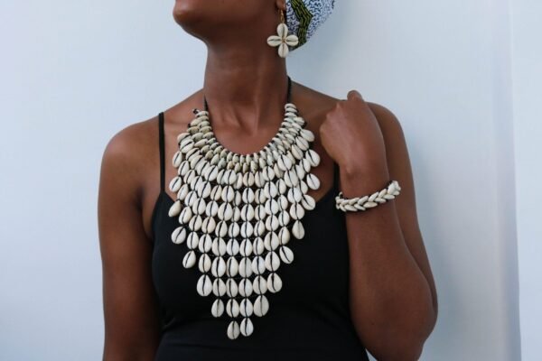 ASHO African Cowrie Necklace with matching bracelet and earring