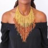 AWINO beaded fringe necklace