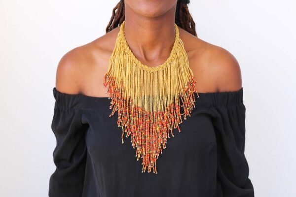 AWINO beaded fringe necklace