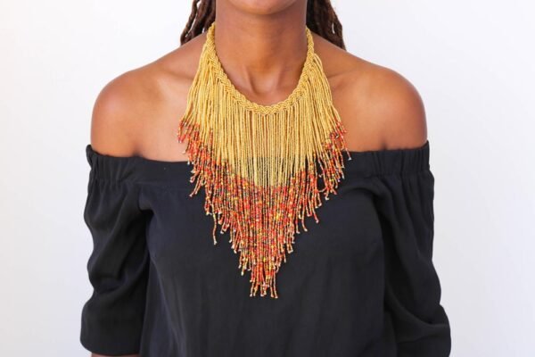 AWINO beaded fringe necklace