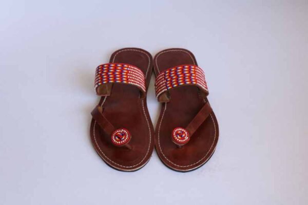 AUKO African Beaded Sandals, Handmade Leather Sandals