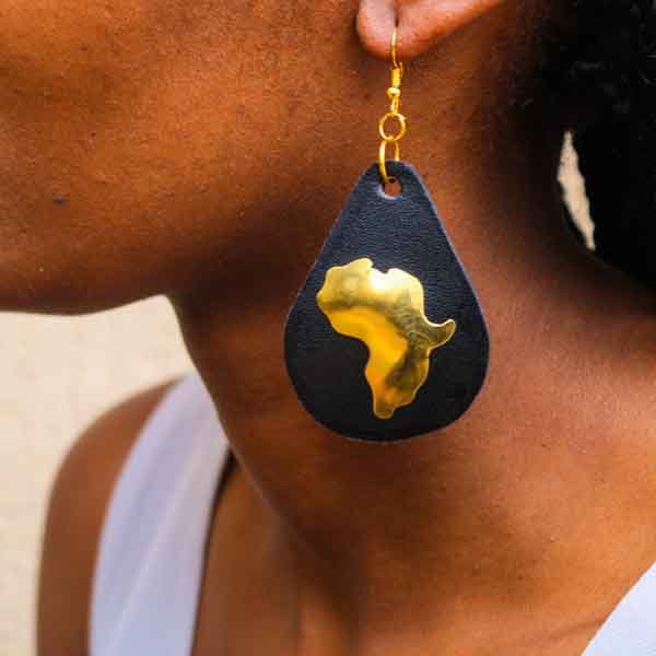 African Leather Earrings, Dangle Tribal Earrings