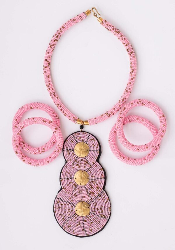 Neck01wog.jpg TOGO Pink Beaded Pendant necklace with matching bracelets